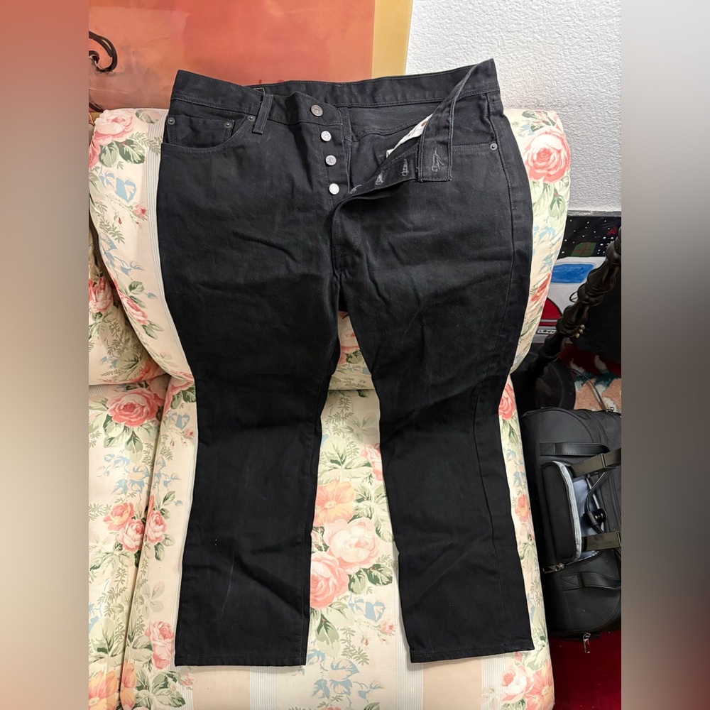 Mens Black Button-Fly Denim Jeans